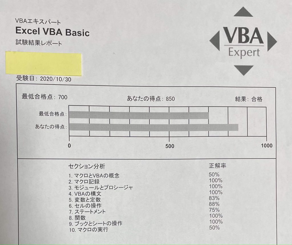 vbaベーシックの資格証明書